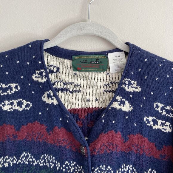 Northern Reflections Vtg Cardigan Sweater Medium Winter Holiday Grandmacore Ski - Picture 2 of 10